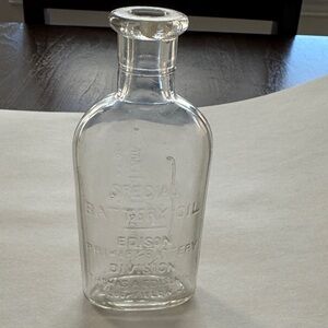 Vintage Thomas Edison Special Battery Oil  Clear Glass Bottle Bloomfield New Jer